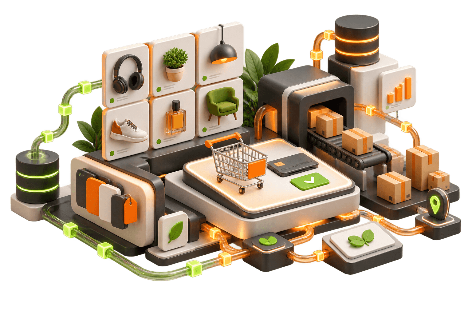 Ecosistema tridimensionale di un negozio PrestaShop